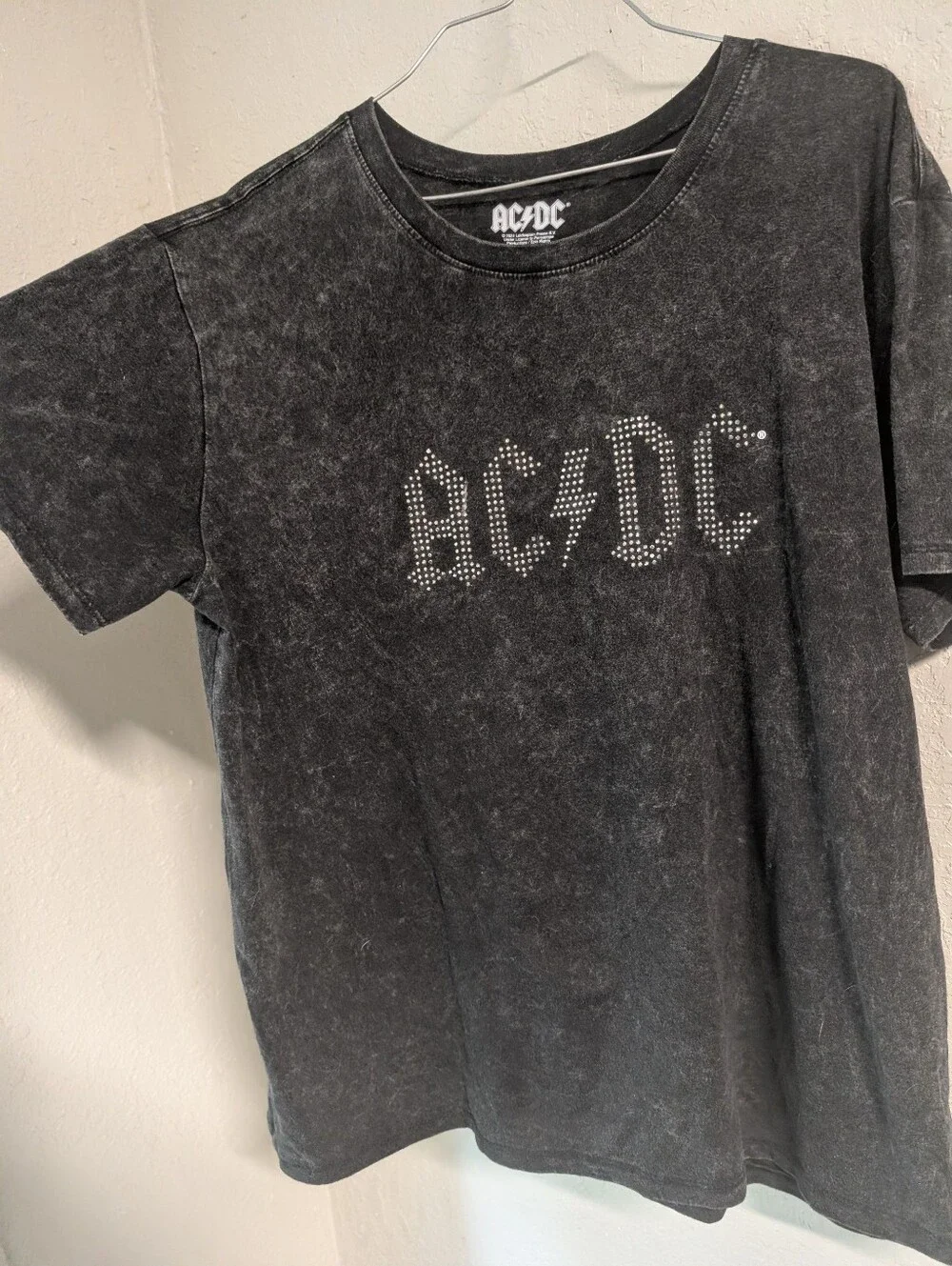AC/DC Studded T Shirt L Black Acid Wash Oversized Band Grunge Rock Punk Skater - Picture 4 of 5